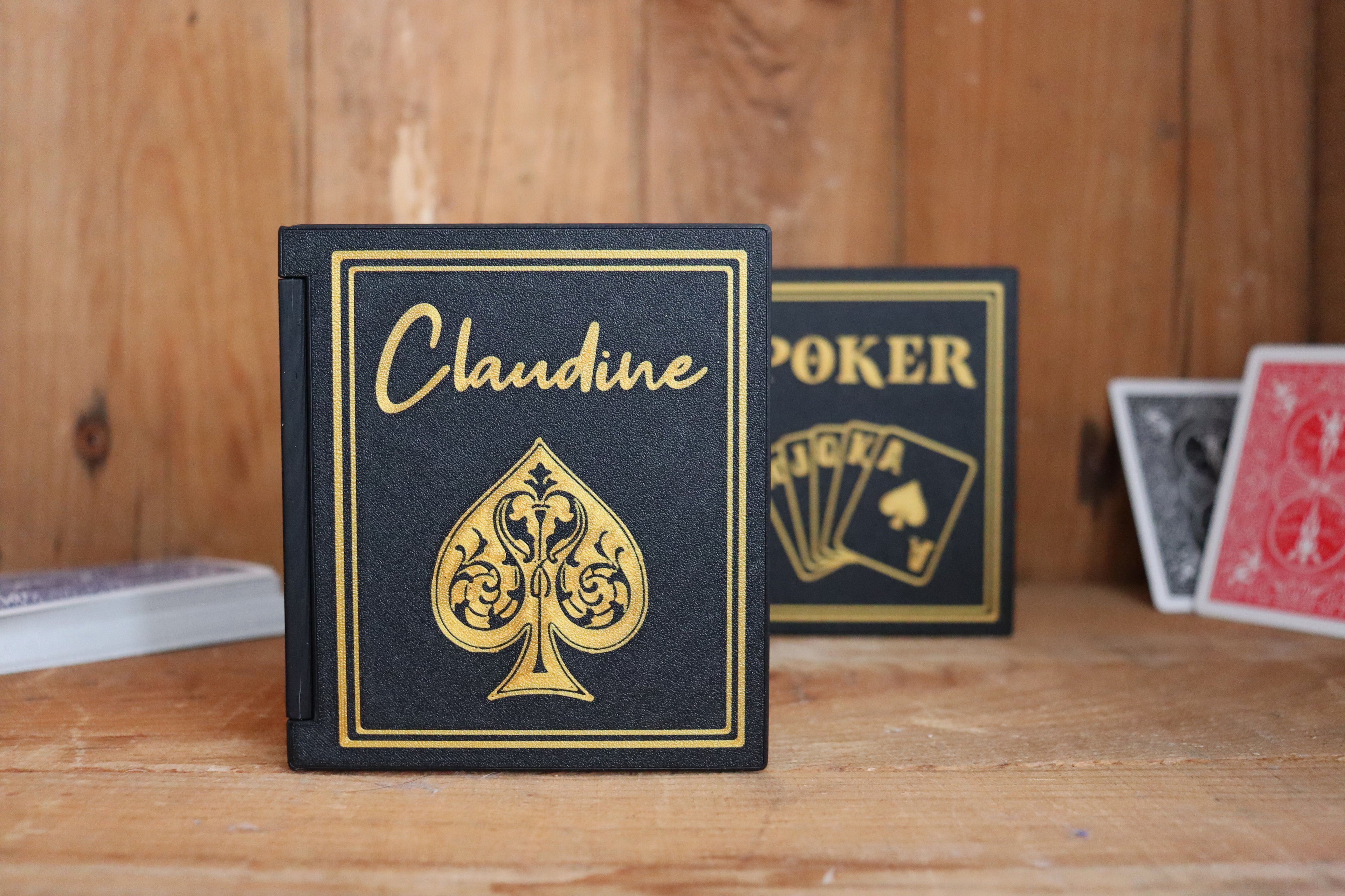 Coffret de luxe personnalisé pour deux jeux de cartes empilés