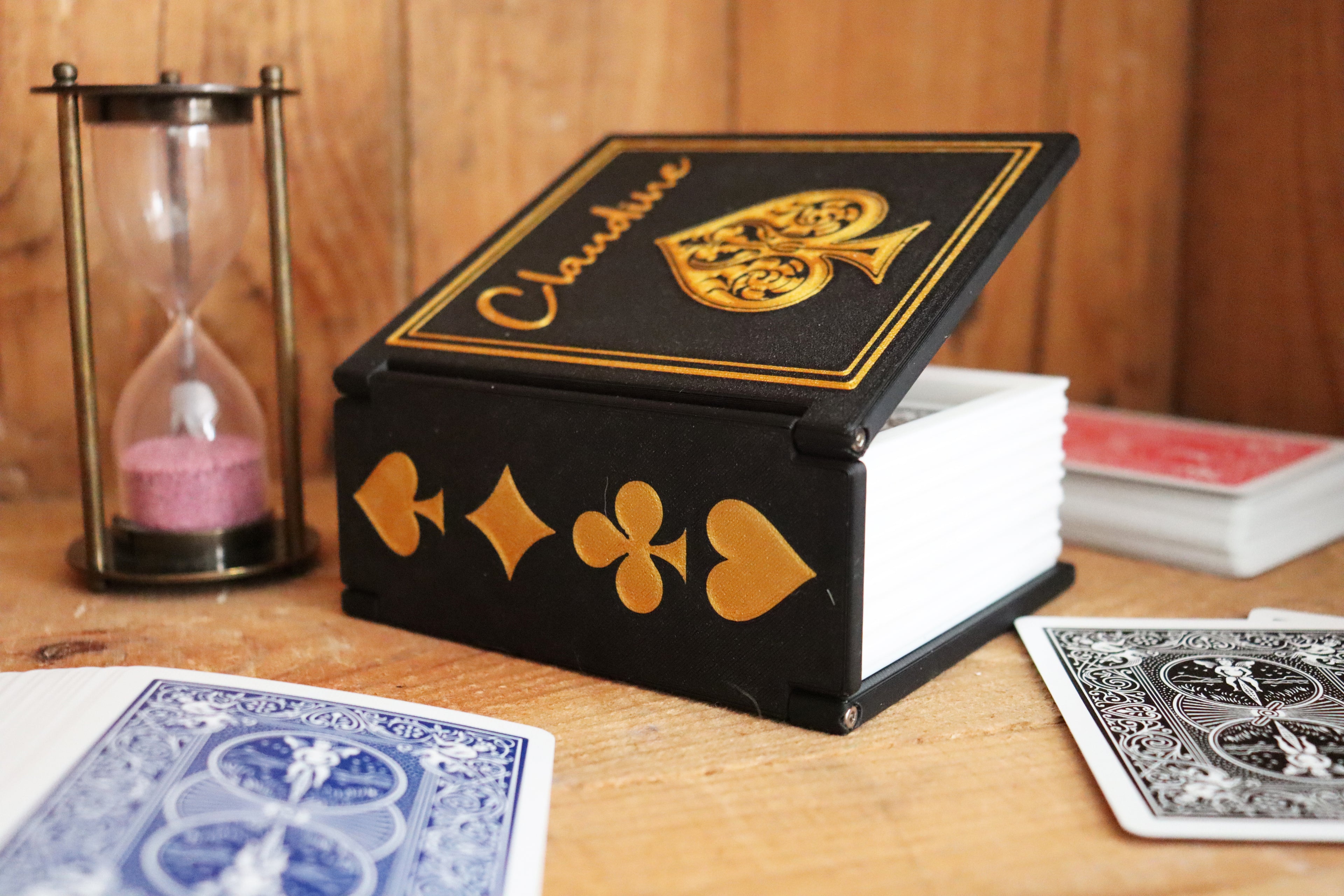 Coffret de luxe personnalisé pour deux jeux de cartes empilés