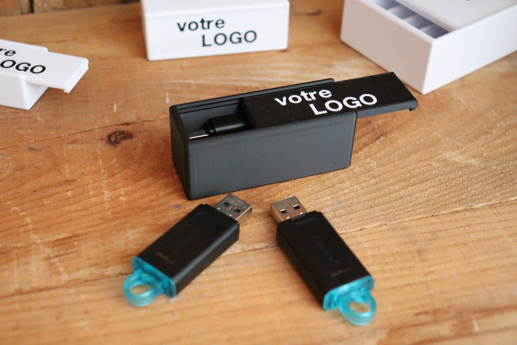 Boîte 2 Clés USB personnalisée avec logo (en lot) - NOIR
