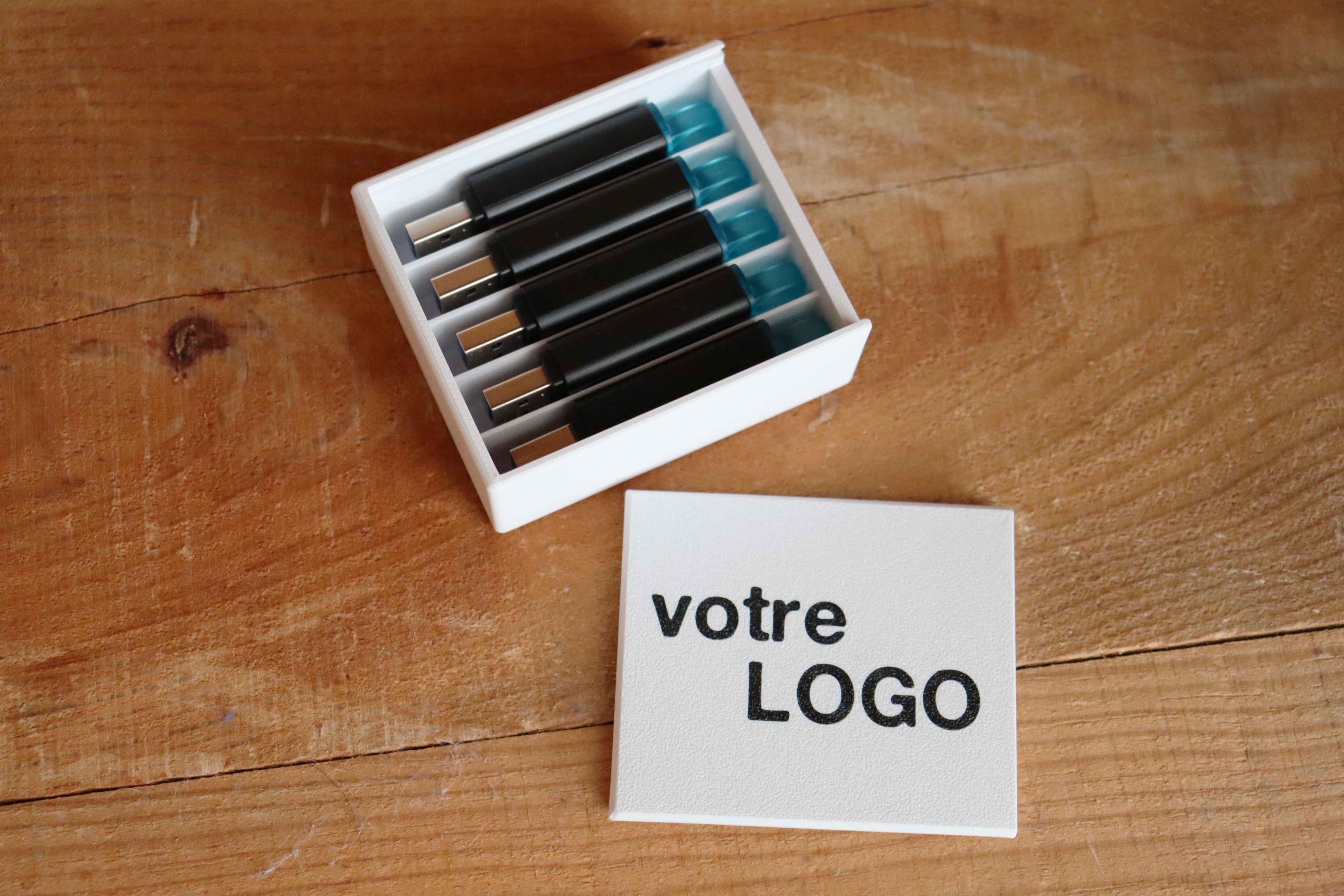 Boîte 5 Clés USB personnalisée avec logo (en lot) - BLANC